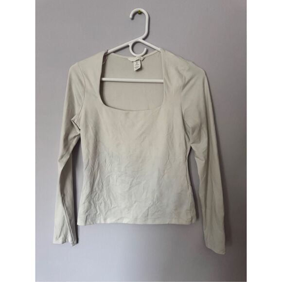 H&M women’s square neck long sleeve white t-shirt size small - Picture 1 of 3